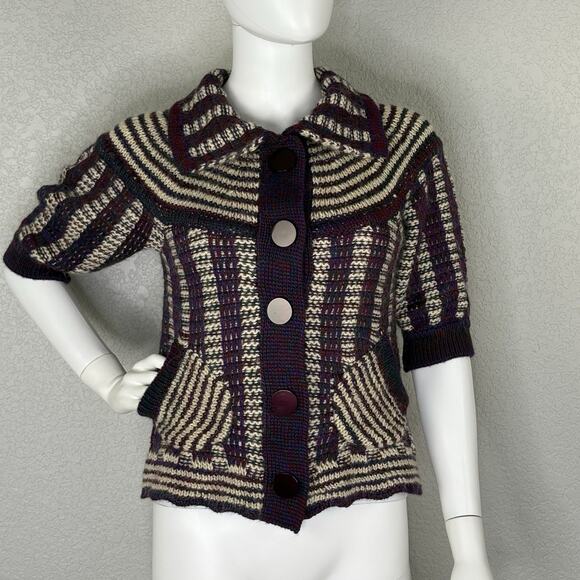 Anthropologie Lia Molly Shrug Cardigan Wool Blend Knit Striped Unique Twee Sz XS - Picture 2 of 10